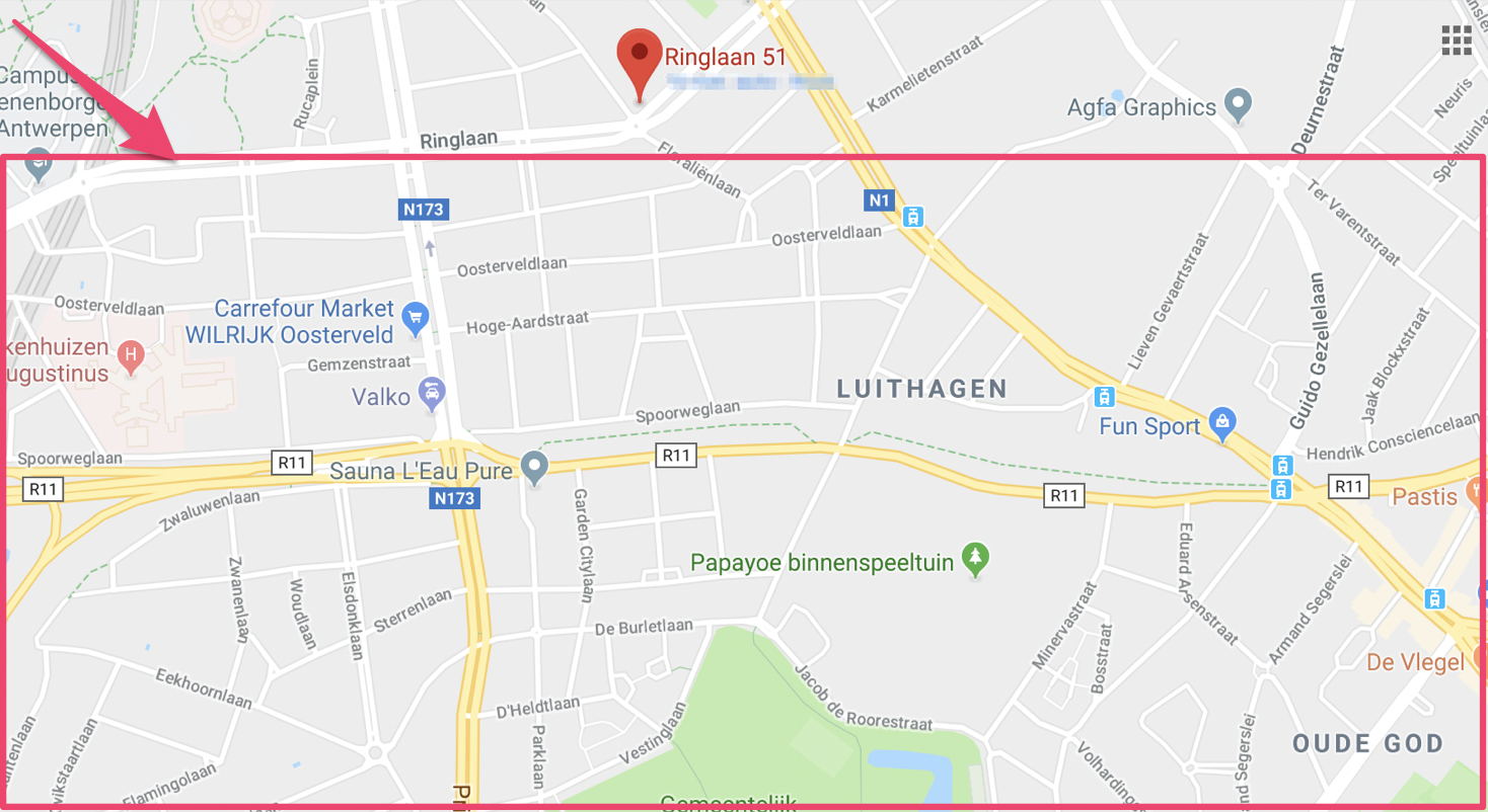 De gratis parkeerzone in de buurt van o2 Clinic.